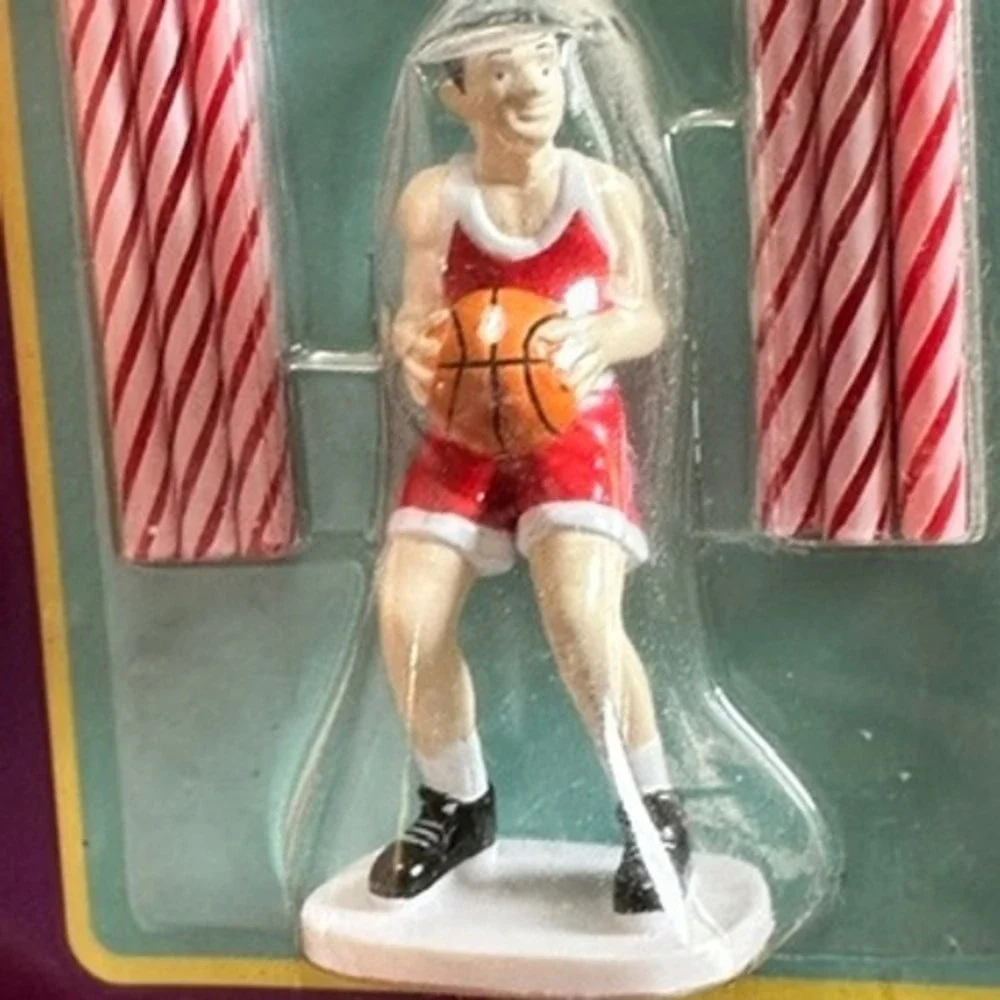 Vintage Basketball Player Candle Holder 6 Candles Cake Topper Retro Novelty